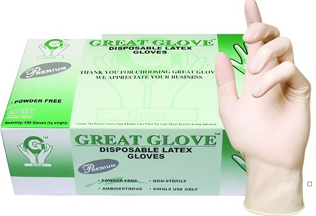 Box of Great Glove 4.5 mil Non-Medical Latex Gloves, GDI-200 Model