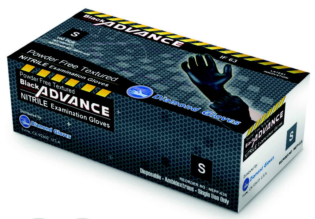 Box of Diamond Black 6 mil Nitrile Exam Gloves, medium size, pack of 1000