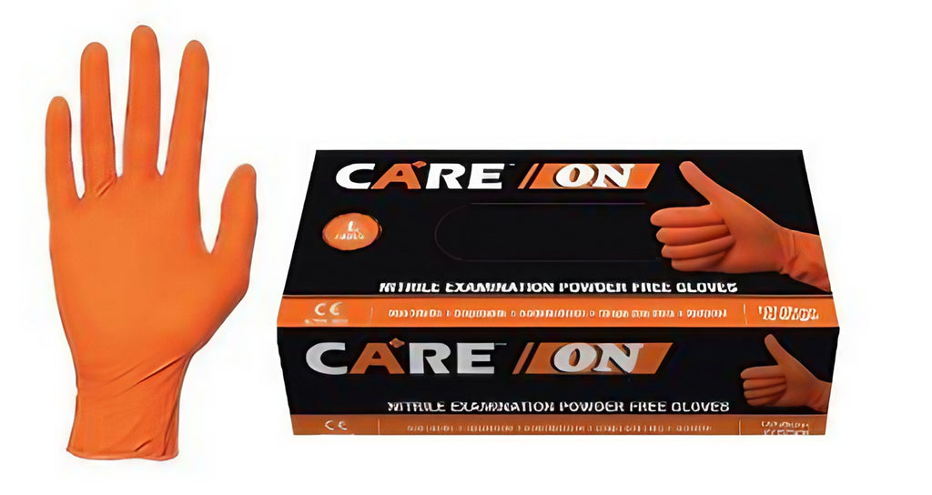Box of CARE ON Orange 6 mil Nitrile Exam Gloves, 1000 count (GDI-ON500)