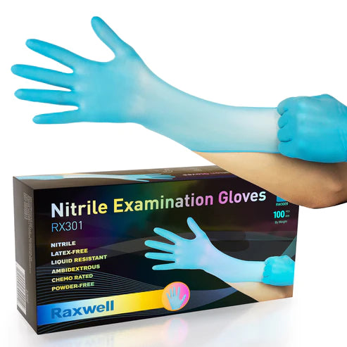 Raxwell Blue 4 mil Chemo Nitrile Exam Gloves, Case of 1000 (MRax-Chemo-4)