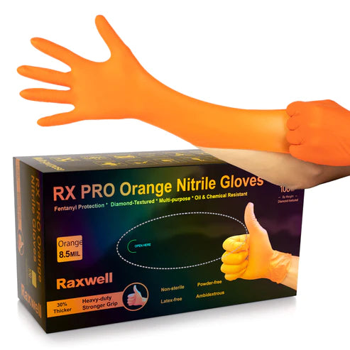 Raxwell Orange 8.5 mil Nitrile Exam Gloves, Case of 1000 (MRax-8.5)
