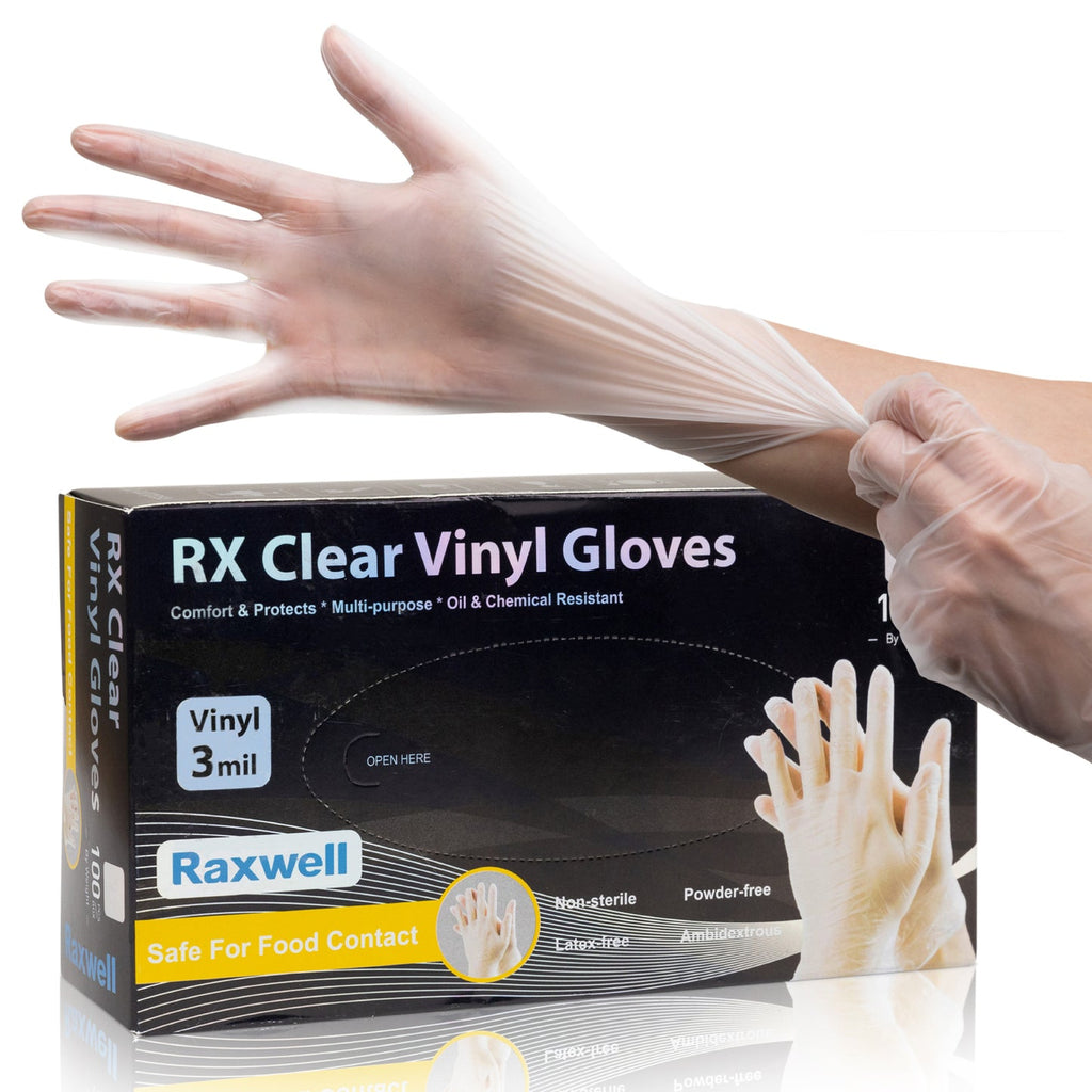 Raxwell Clear Vinyl Disposable Gloves 3 mil 100ct, Box (MRax-3)