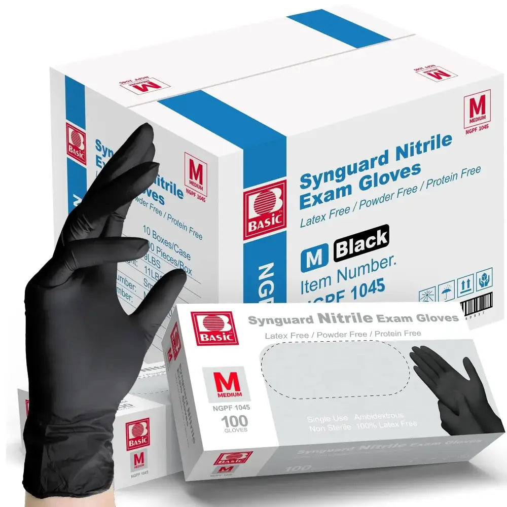 Basic Synguard 5 Mil Black Nitrile Exam Gloves - box image