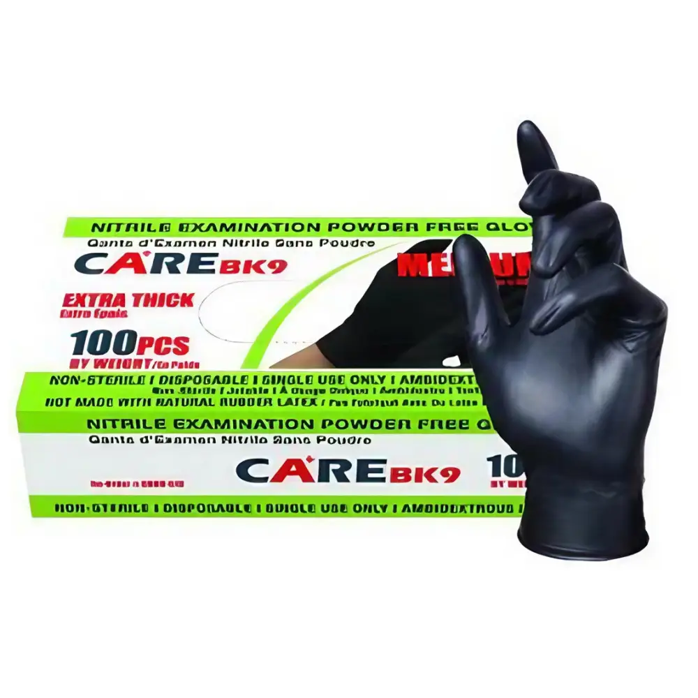 Box of CARE Black 6 mil Nitrile Exam Gloves, 1000 count, product code GDI-CBK9-5xx