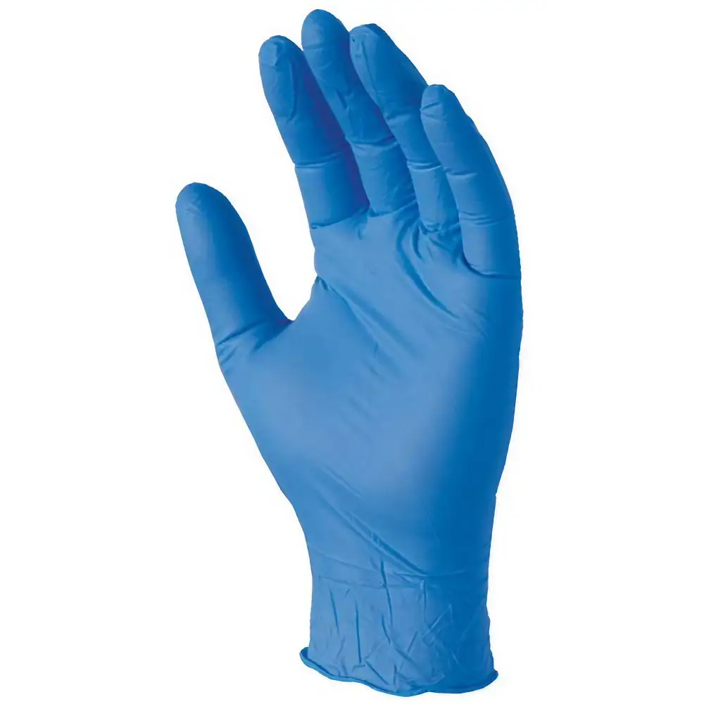 Several Diamond Blue 8 mil Nitrile Gloves with long cuffs, suitable for chemotherapy use, fanned out on a white surface