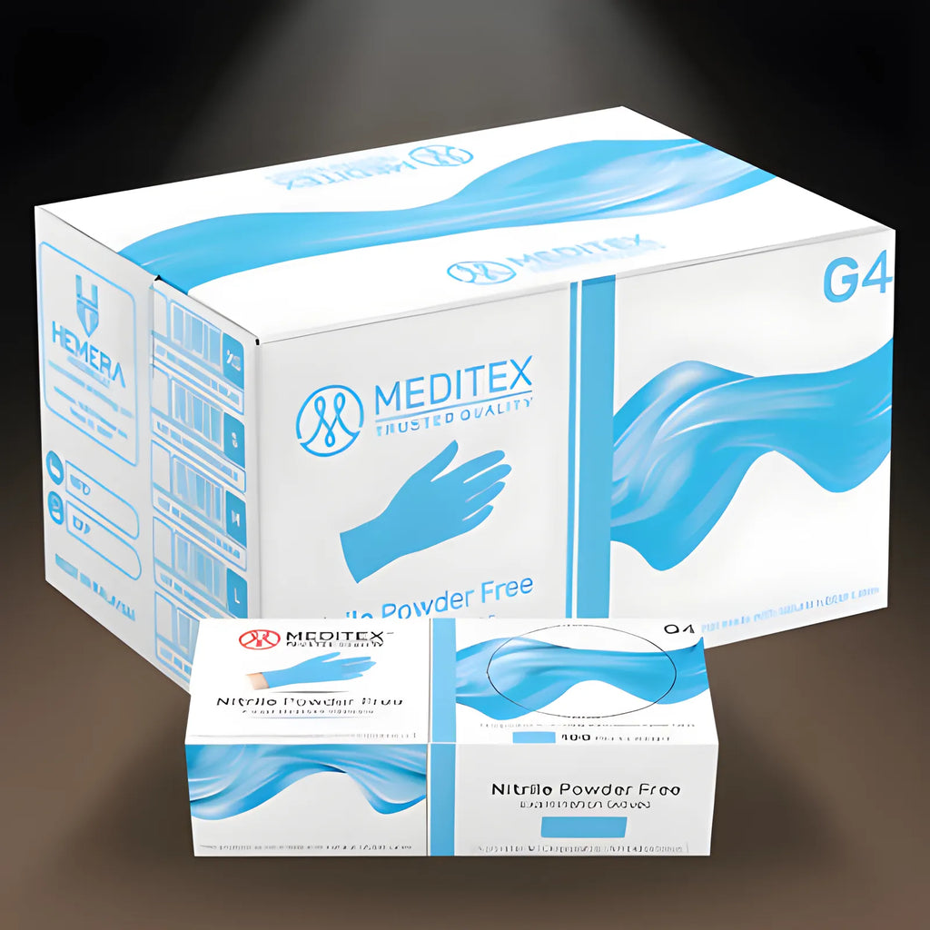 MEDITEX (G4) Blue Nitrile Gloves 4mil Exam Gloves - Blue / Extra small - Gloves