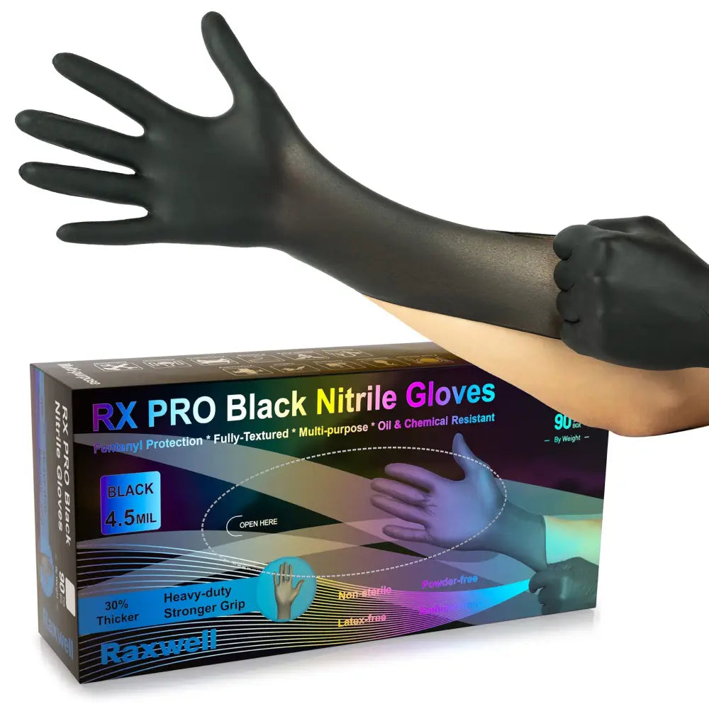 Raxwell Black 4.5 mil Nitrile Exam Gloves- Single Glove