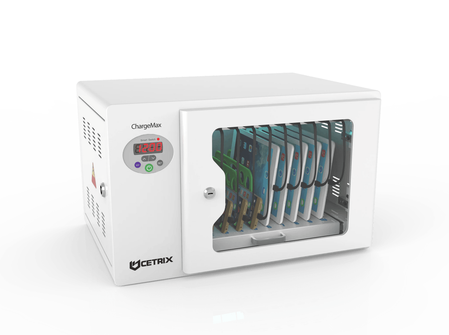 ChargeMax Disinfection Charging Cabinet - 10 bays, 1 Level (CT-10BU). UV light disinfection - UVC lights efficiently kill any bacteria or germs