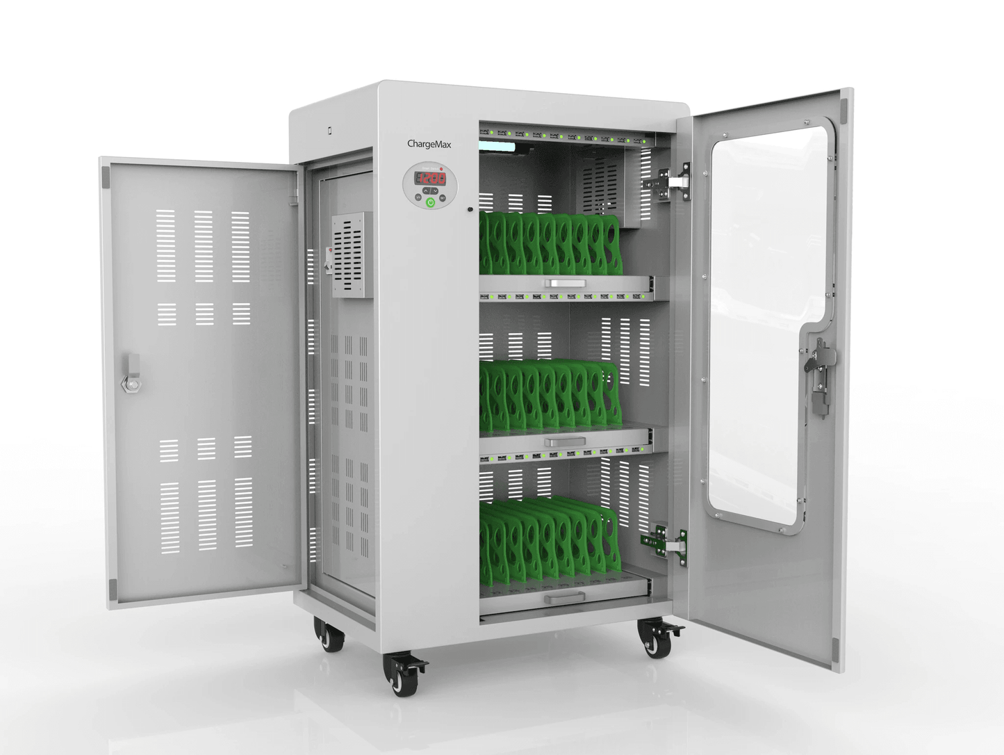 ChargeMax Disinfection Charging Cabinet - 30 bays, 3 Level (CT-30BU). Durable and Safe - USB charging ports are equipped