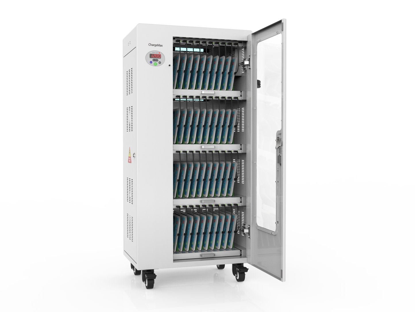 ChargeMax Disinfection Charging Cabinet - 40 bays, 4 Level (CT-40BU) - CT-40BU - 4 Level / 40 Bays. 5 minutes UVC Disinfection with digital timer; UV Disinfection System inside the cabinet removes germs and bacteria