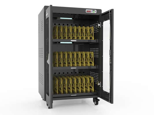ChargeMax 30-bay Laptop Disinfection Charging Cabinet (CT-30BP) - UV light disinfection - UVC lights efficiently kill any bacteria or virus that lives on the outer surfaces of objects.