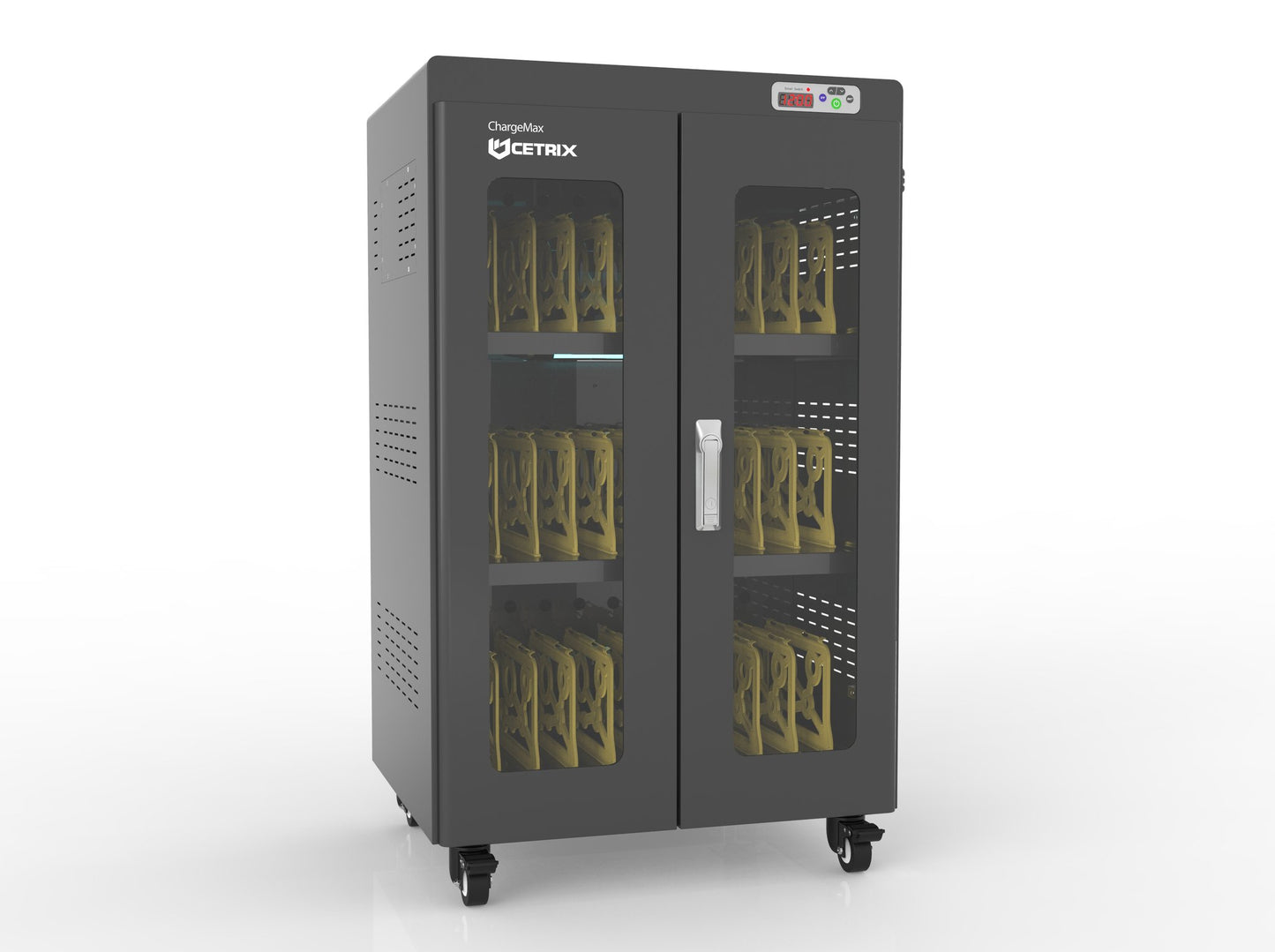 ChargeMax 40-bay Laptop Disinfection Charging Cabinet 4 Level / 40 Bays is safe and transparent to ... for charging devices within the cabinet (Laptop, Chromebook, Radio, etc.)