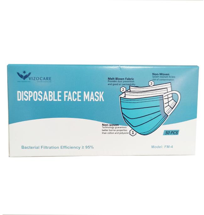 Disposable Face Mask, 3-Ply - Box of 50 (FM-4) Face Masks Vizocom 