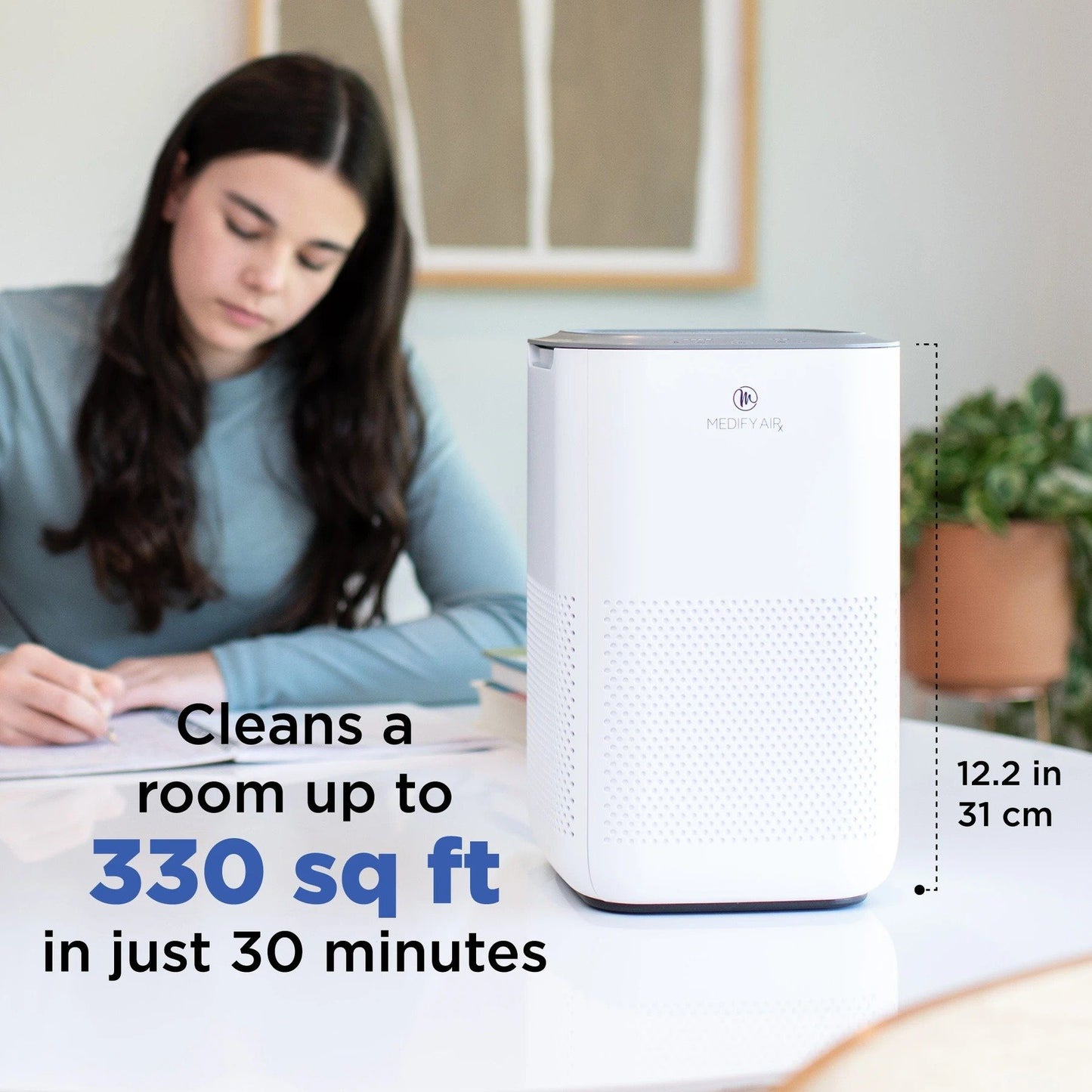 The Medify Air MA-15 uses True HEPA H13 filters with three layers of filtration: pre-filter, H13 True HEPA, and active carbon composite for odors.