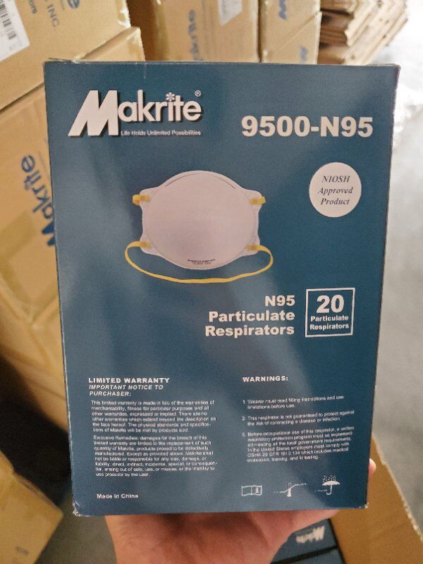 N95 NIOSH Mask - Makrite 9500 - (Case/12 boxes of 20 masks)